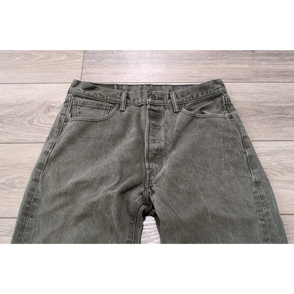 LEVI'S 501 BUTTON FLY MEN'S 34x32(31) WHITE OAK CONE DENIM JEANS OLIVE GREEN EUC